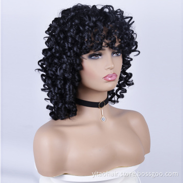 Wholesale Short Afro Curly Kinky Wig Synthetic Hair Wigs for Black Women Deep Black Short Curly Wigs